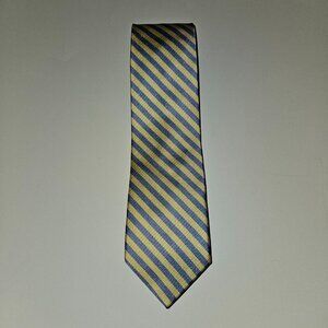J. Crew Neck Tie 59" Blue Yellow Diagonal Stripes Skinny 100% Silk